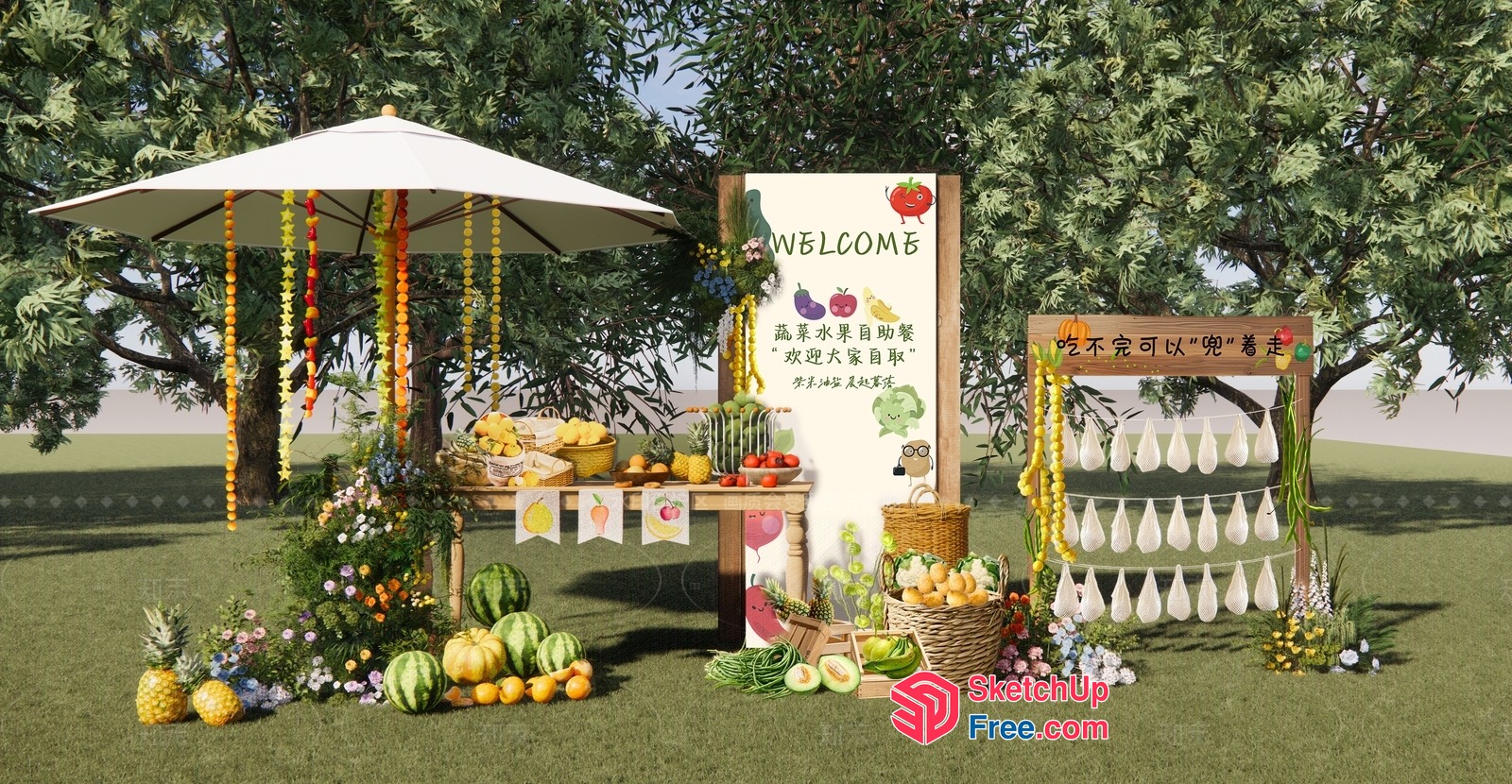Vibrant Outdoor Fruit Stand 3D SketchUp File