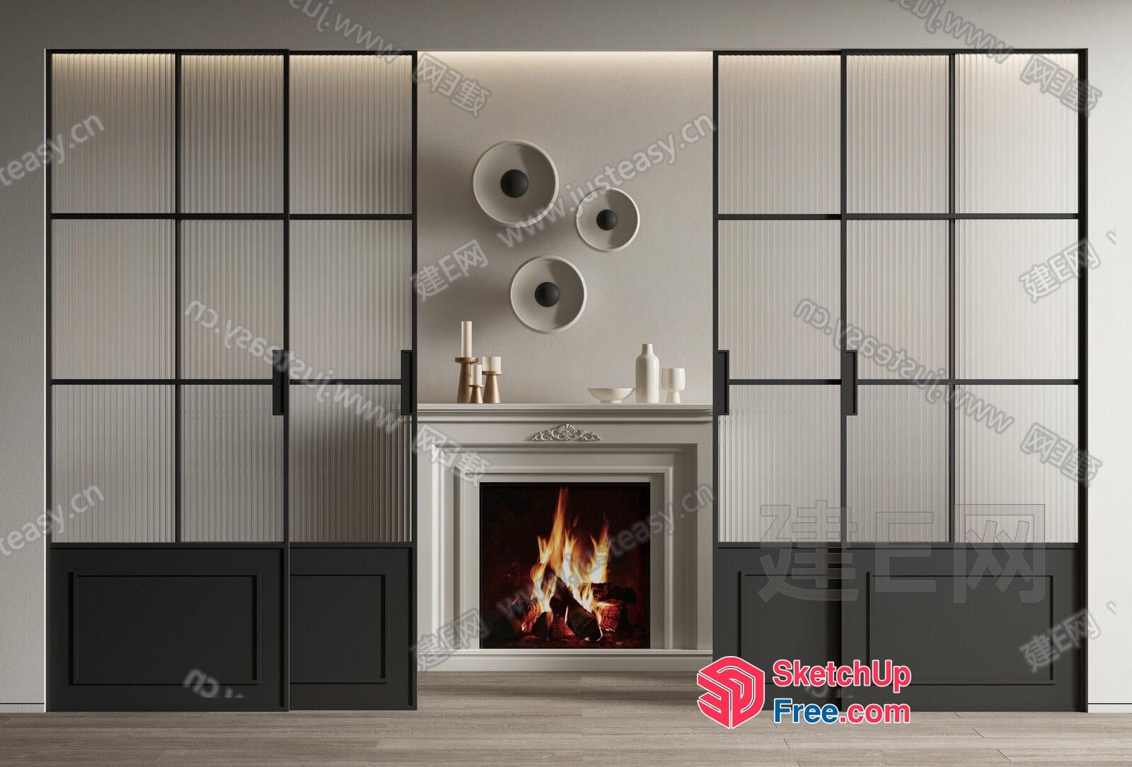 Elegant Fireplace And Partition Screen Combination 3D SketchUp File
