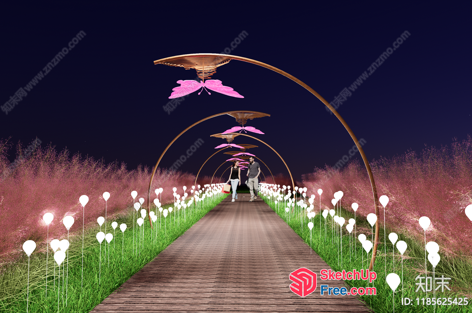 Elegant Arched Walkway With Pink Butterflies And Lanterns 3D SketchUp File
