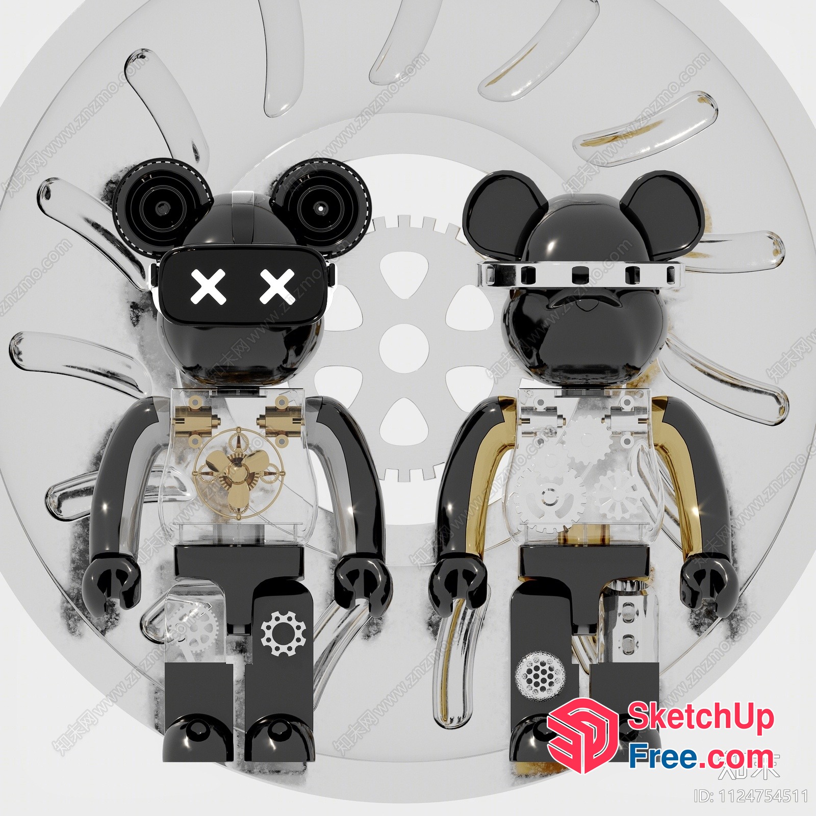 Two Robot Bears Standing In Front Of A Large Gear 3D SketchUp File