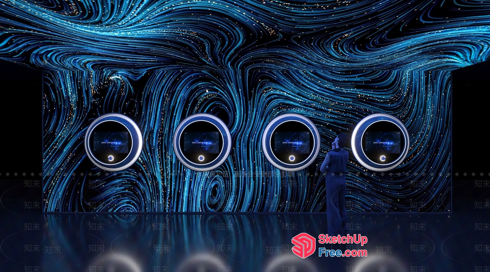 Futuristic Digital Display Wall 3D SketchUp File