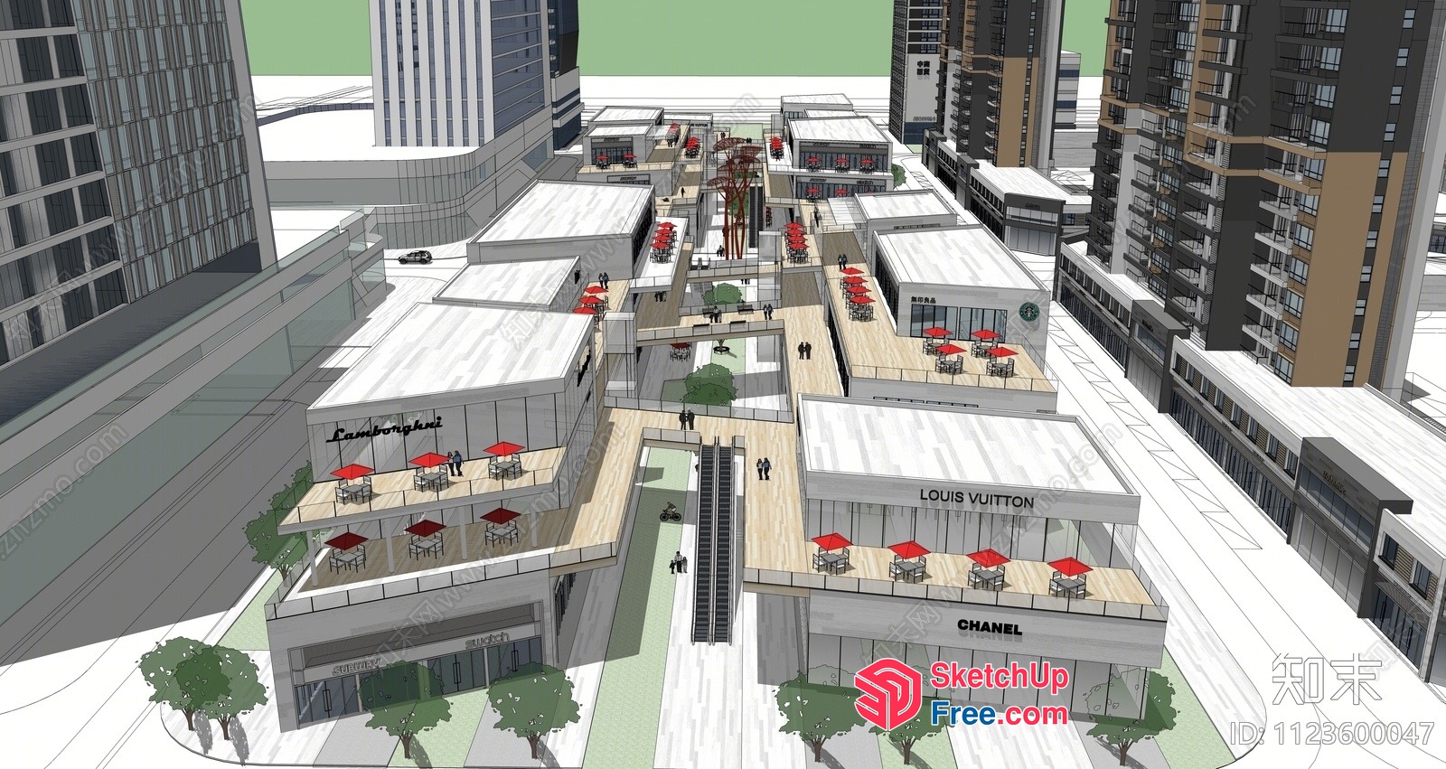 Modern Commercial Street With Balconies And Elevators 3D SketchUp File