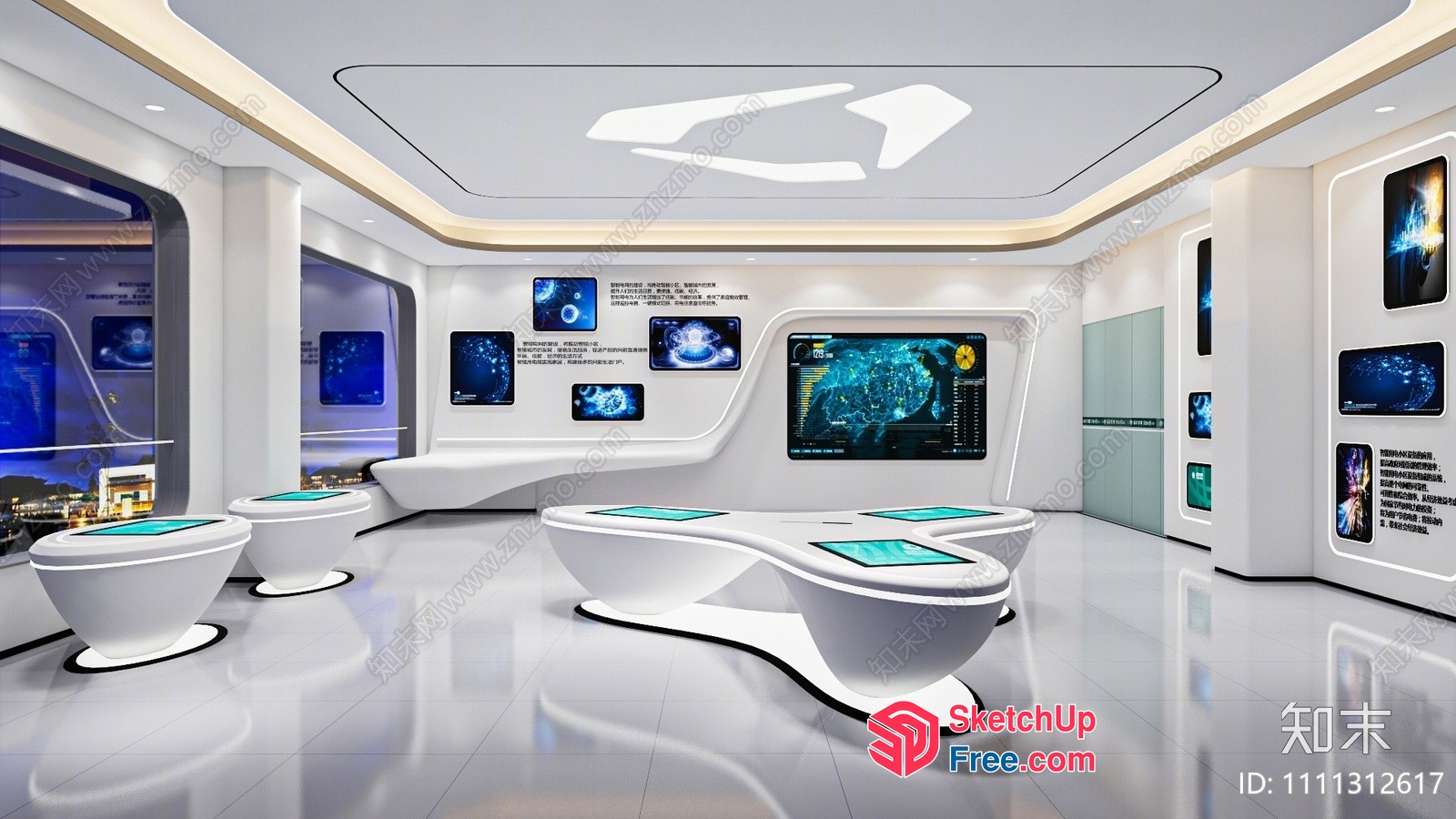 Futuristic White Room With Interactive Displays 3D SketchUp File