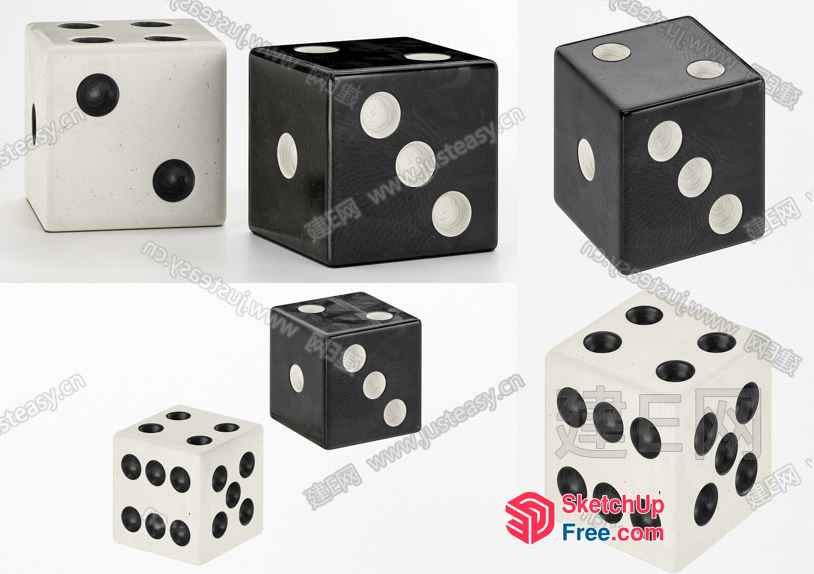 Dice Arrangement On White Background 3D SketchUp File