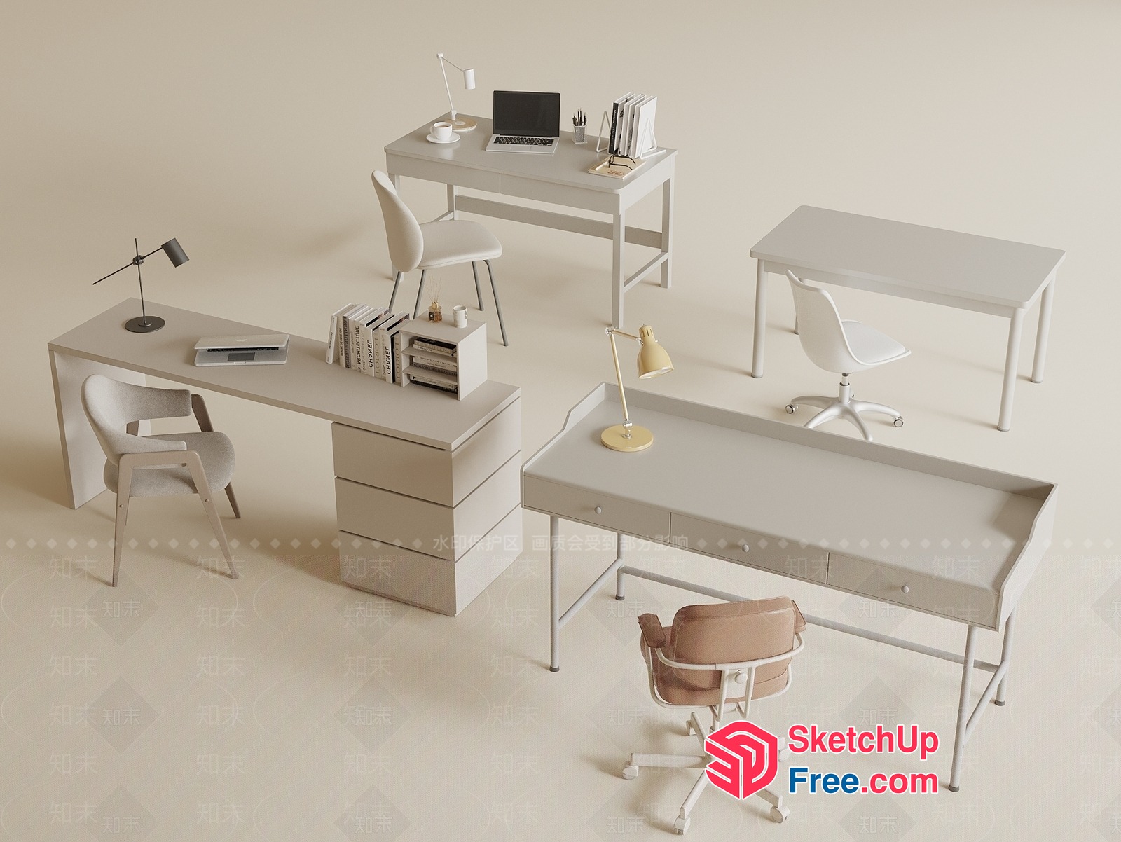 Minimalist Office Furniture Arrangement 3D SketchUp File