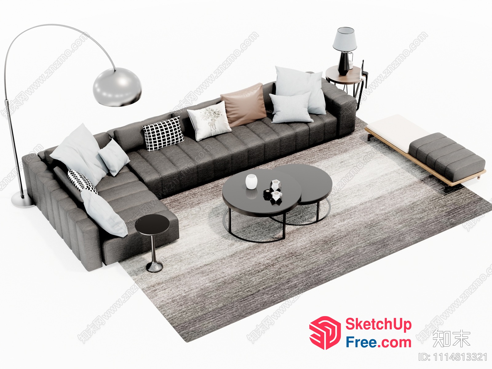 Modern Living Room With Grey Sofa And Coffee Tables 3D SketchUp File