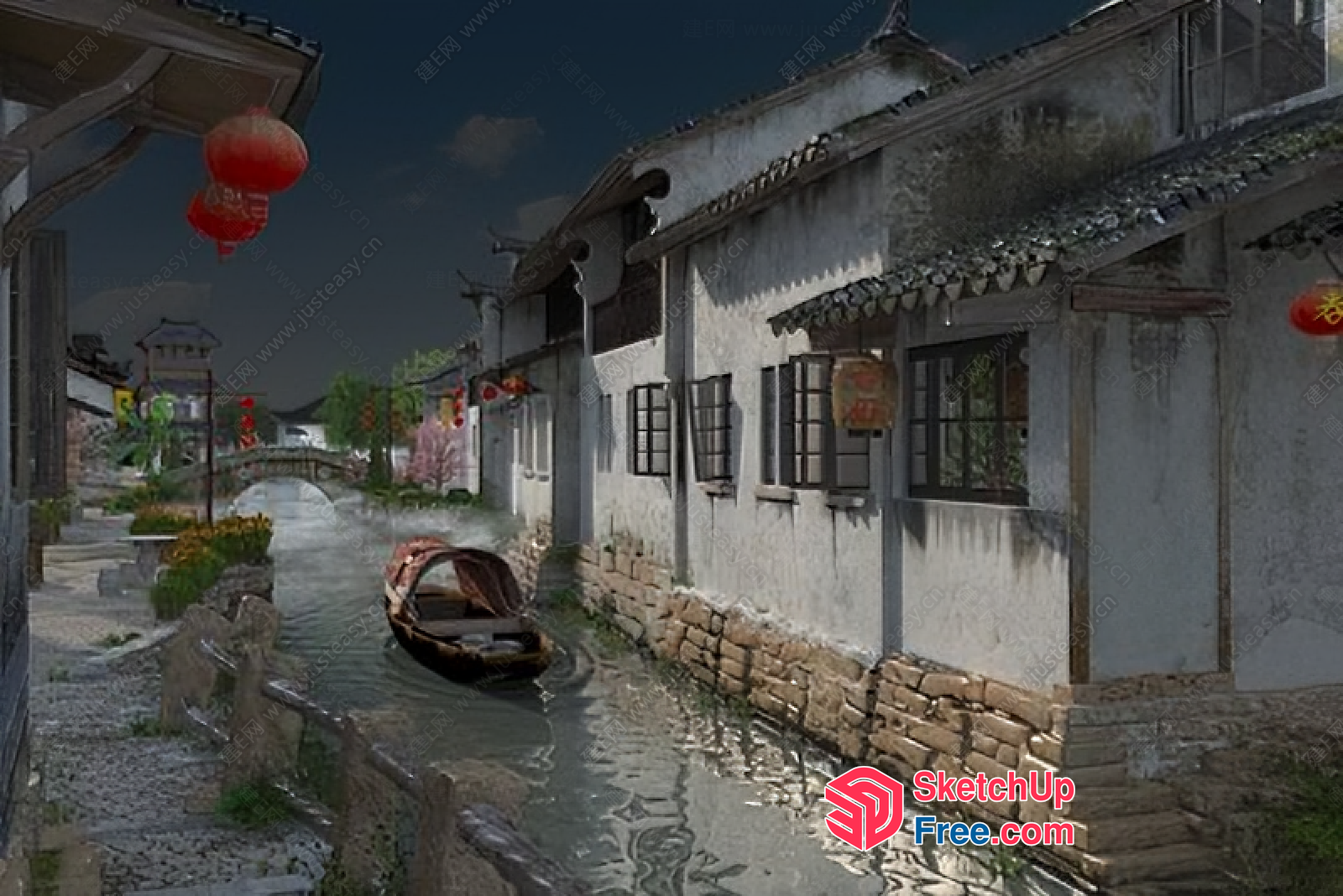 Traditional Chinese Village Scene 3D SketchUp File