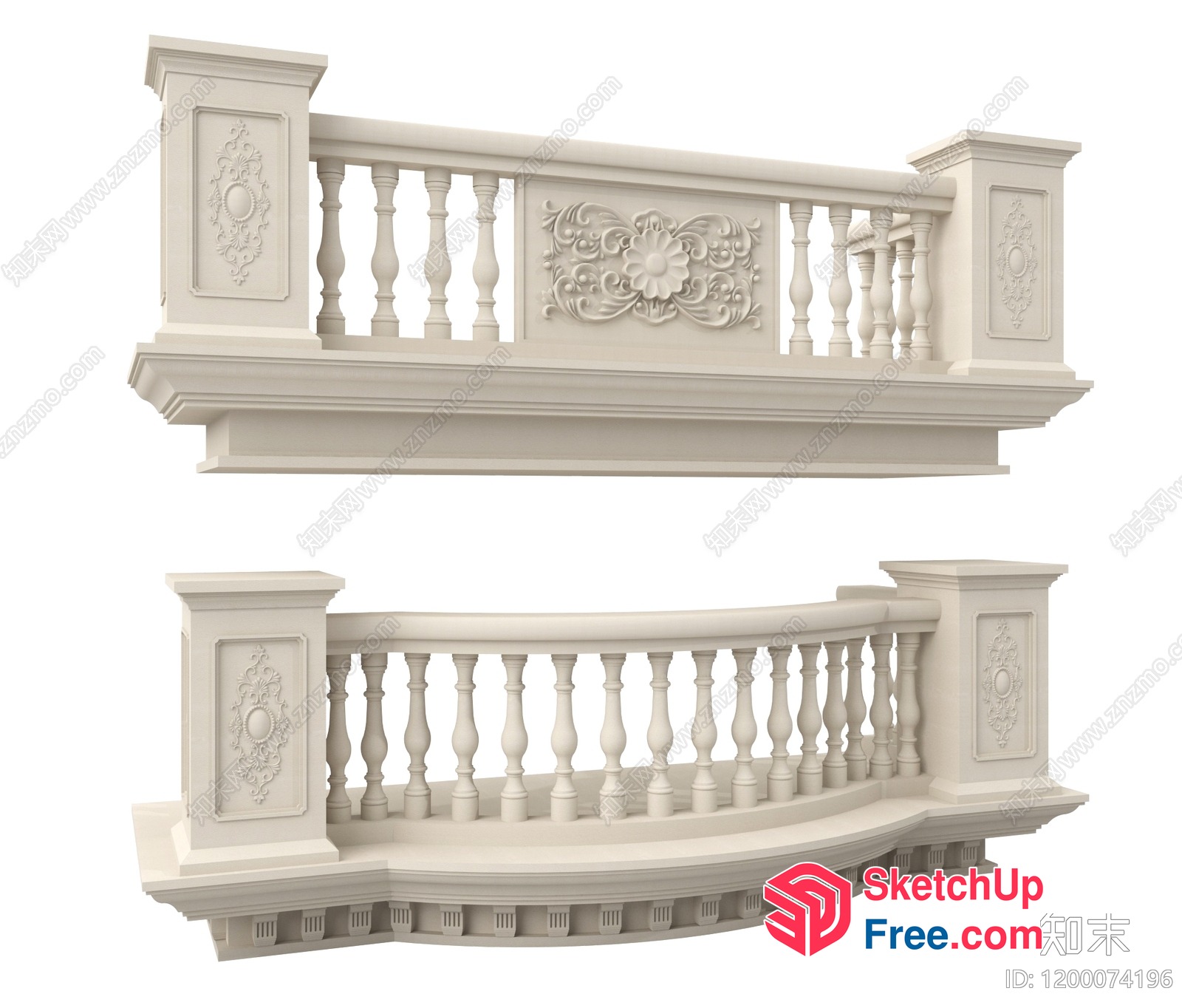 Ornate White Balustrade With Carved Decorations 3D SketchUp File
