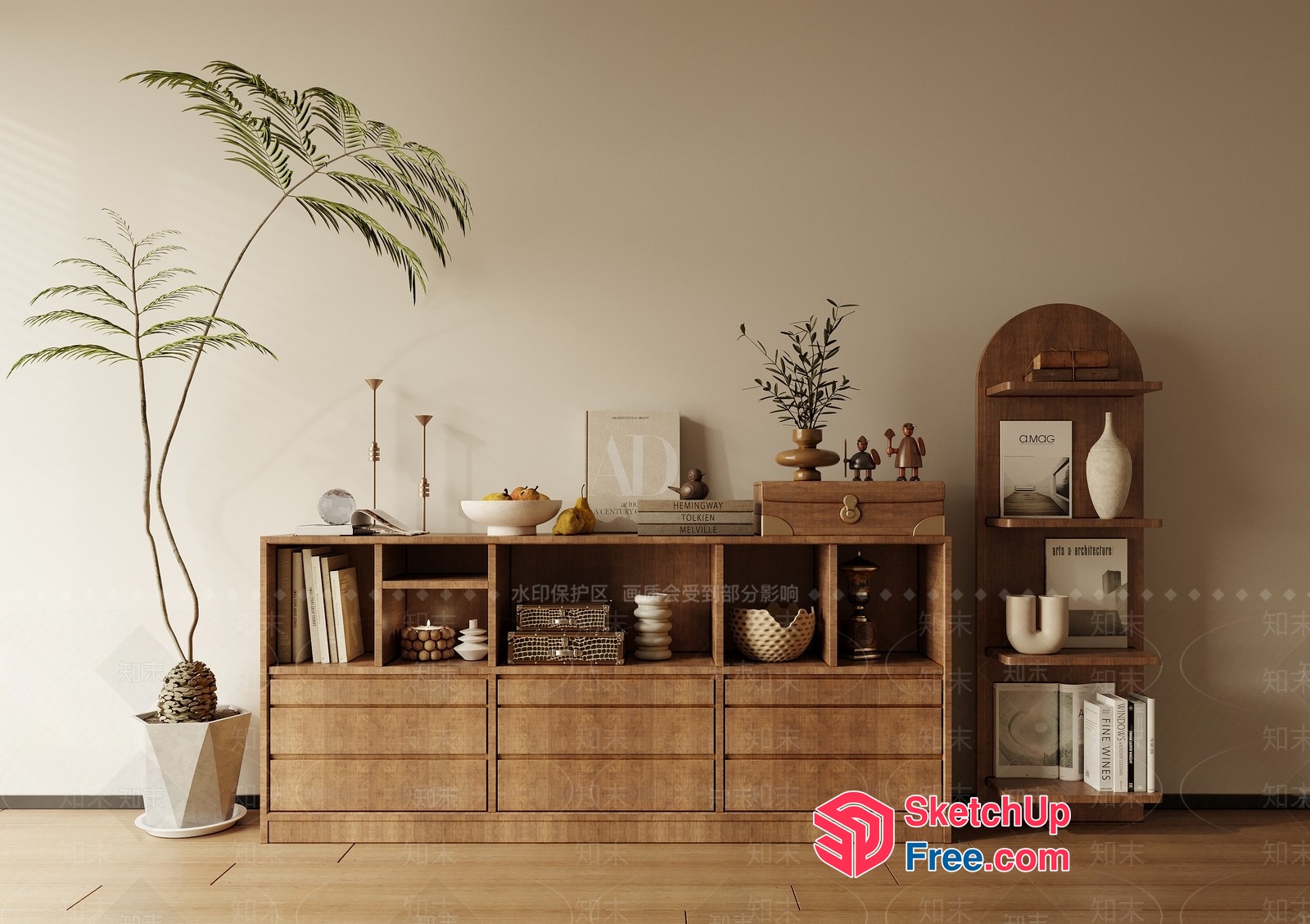 Elegant Minimalist Wooden Storage And Display Unit 3D SketchUp File
