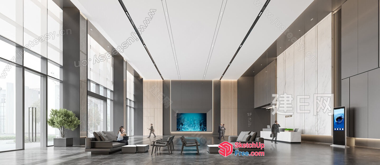Modern Office Lobby With Sleek Furniture And Large Windows 3D SketchUp File