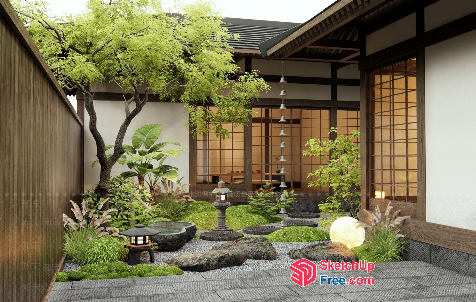 Japanese-Inspired Courtyard With Traditional Decor 3D SketchUp File