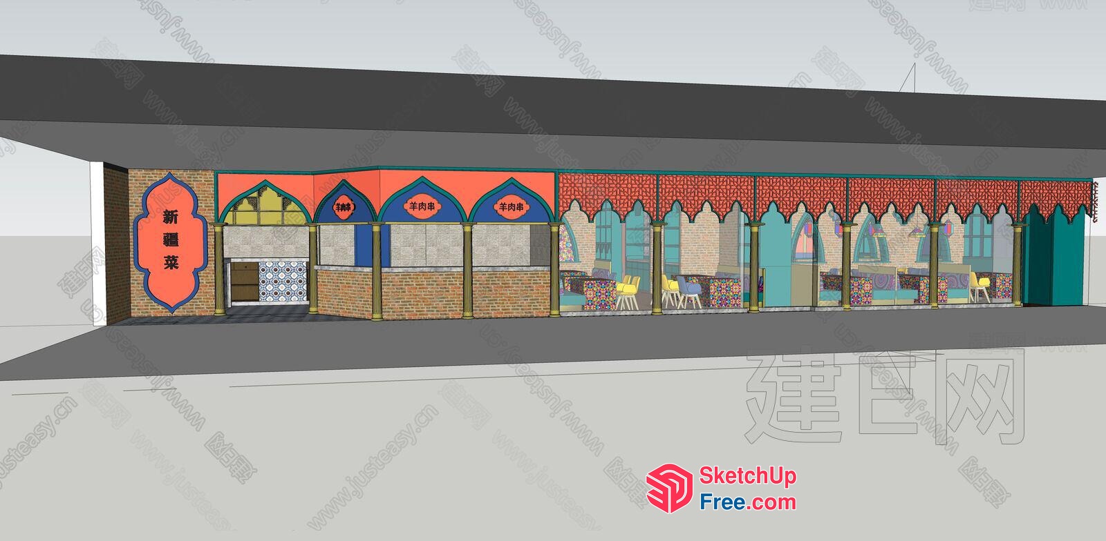 Colorful Asian-Inspired Building Exterior 3D SketchUp File
