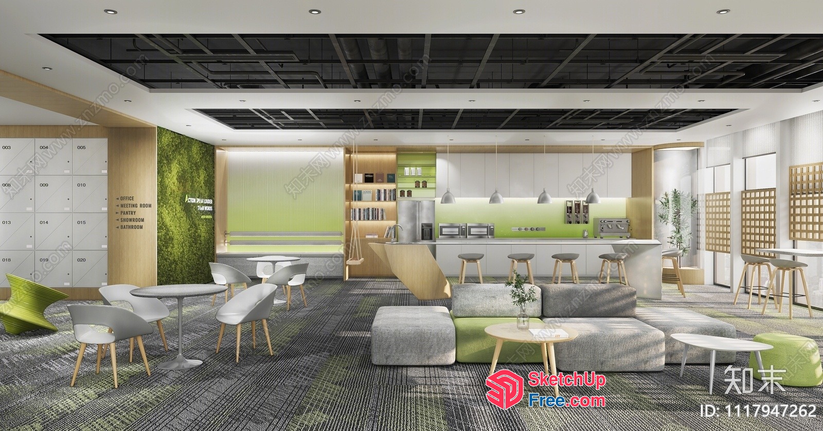Modern Office Space With Green Accents 3D SketchUp File