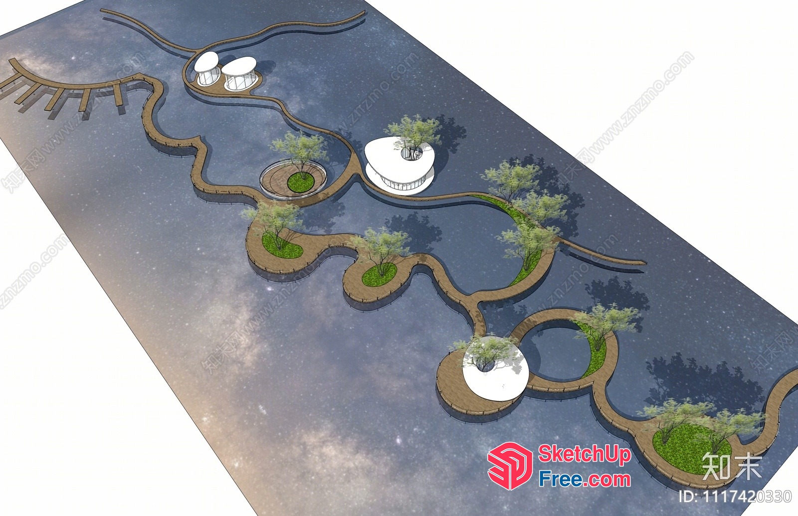 Serpentine Pathway Through Serene Outdoor Space 3D SketchUp File