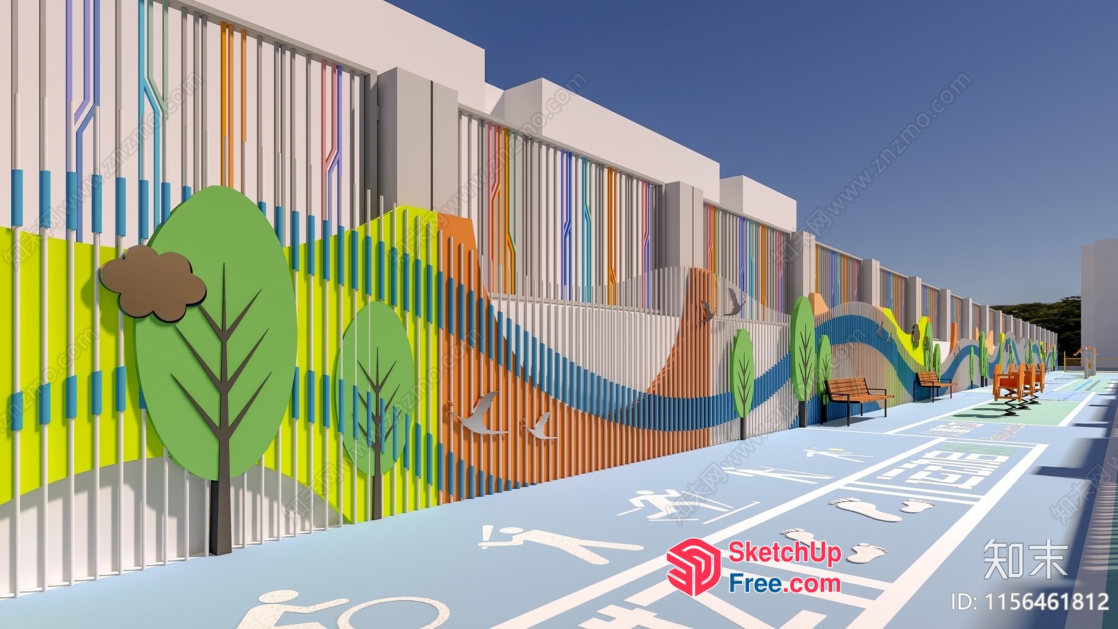 Colorful Outdoor Mural And Bike Lane 3D SketchUp File