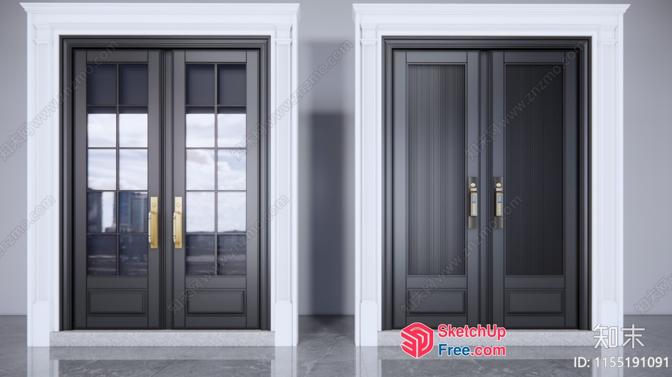 Two Elevator Doors With Classic Moulding 3D SketchUp File