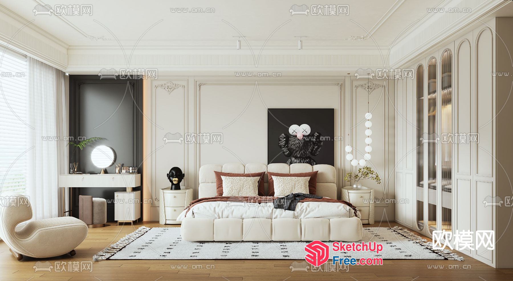 Modern Creamy Style Bedroom Interior 3D SketchUp File