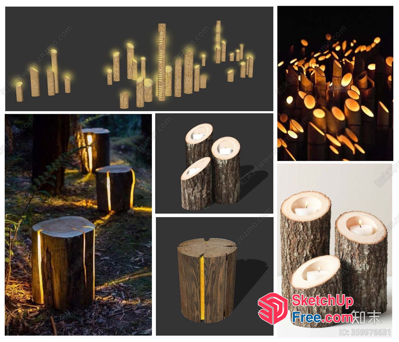 Unique Wooden Log Candle Holder Collection 3D SketchUp File