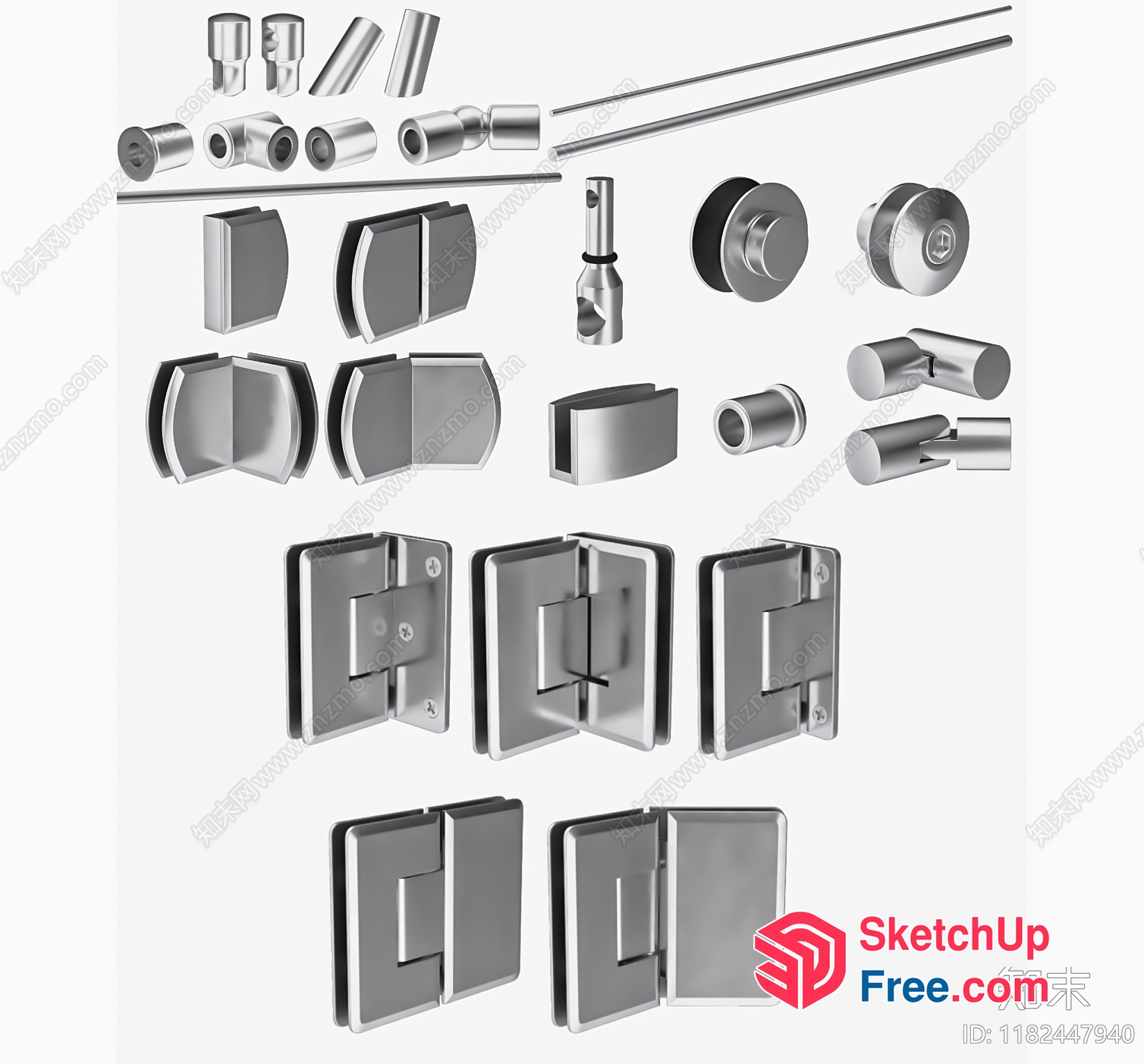 Various Silver Metal Hardware Items 3D SketchUp File