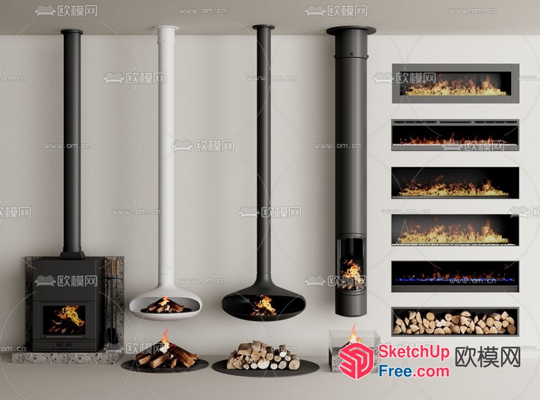 Modern Fireplaces For Various Settings 3D SketchUp File