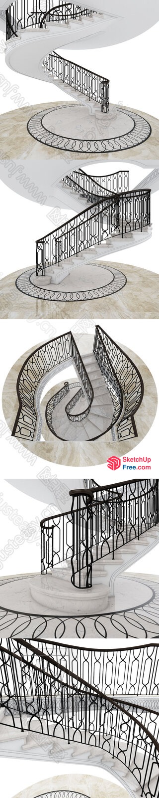 Intricate Staircase Design With Ornate Railing 3D SketchUp File