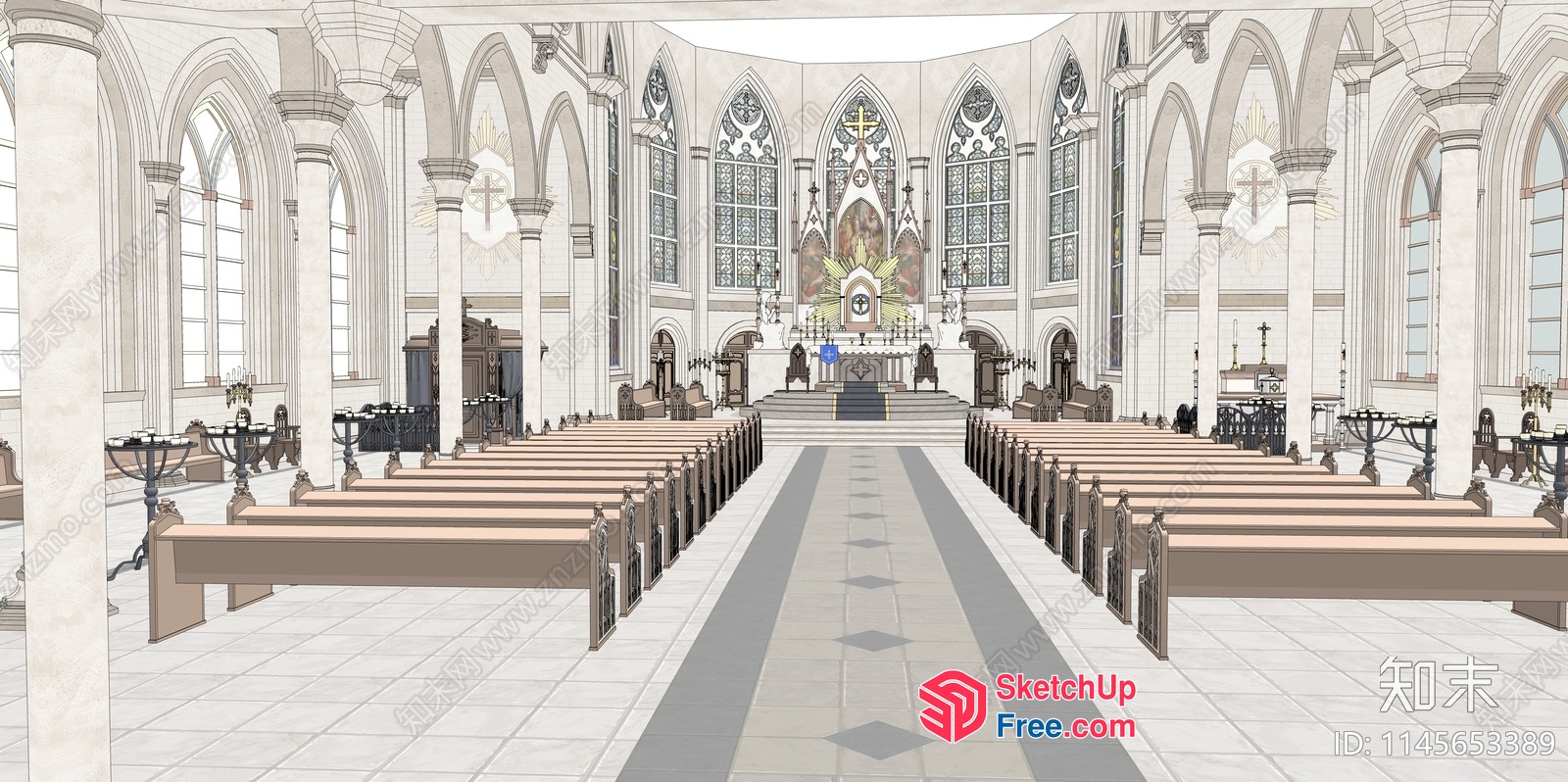 Ornate Gothic-Style Church Interior 3D SketchUp File