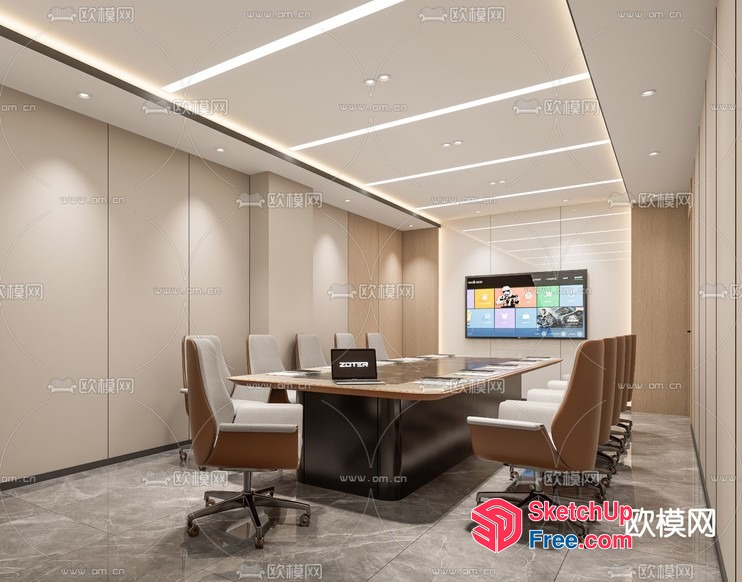 Modern Office Conference Room With Sleek Furniture And Large Screen 3D SketchUp File