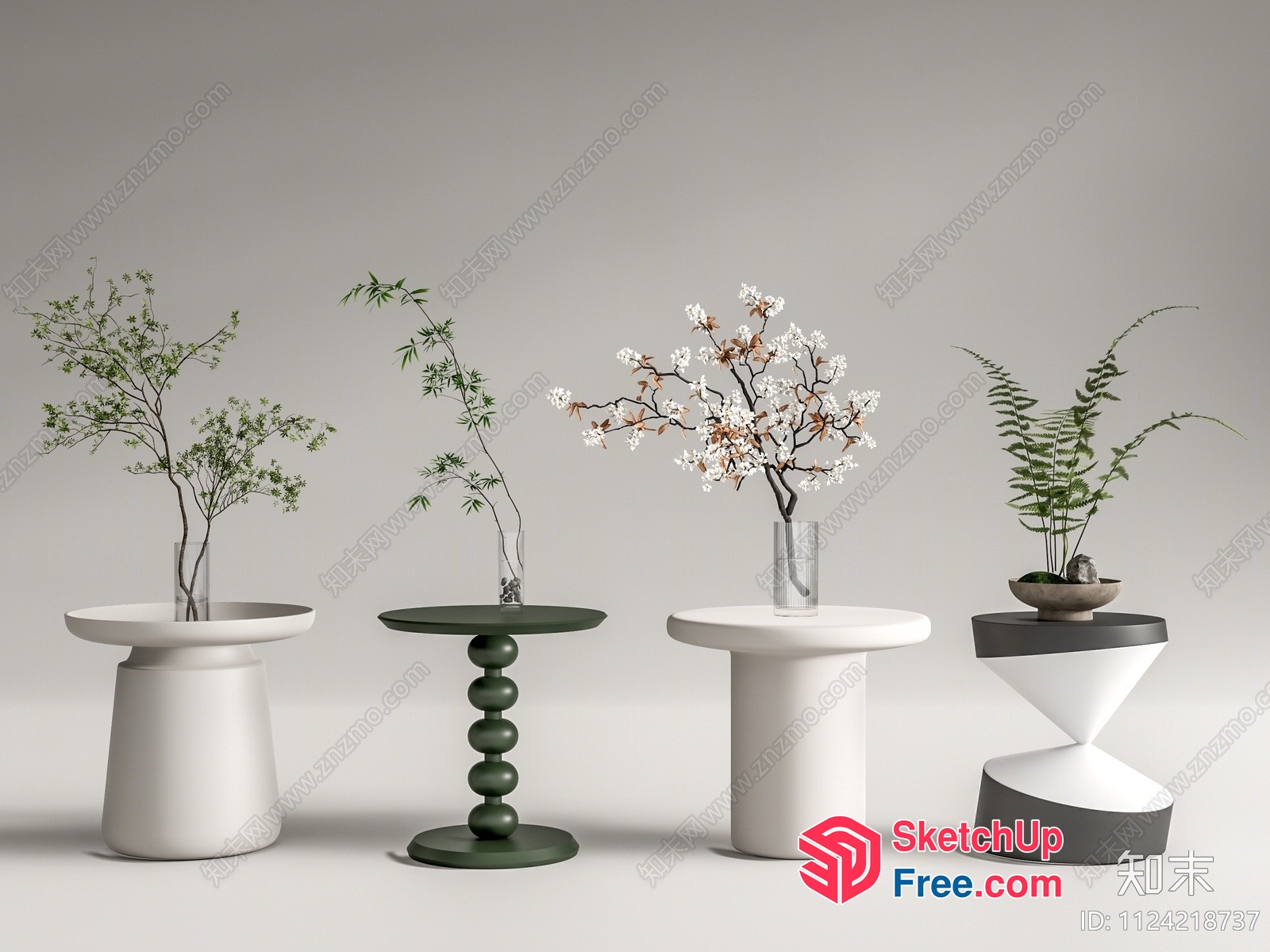 Modern Minimalist Side Tables With Plants 3D SketchUp File