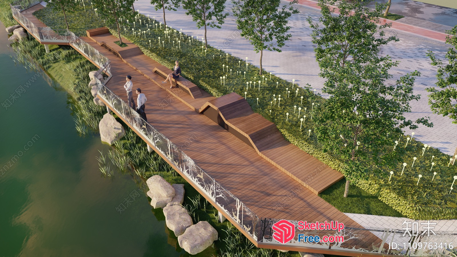 Serene Riverwalk With Ornate Railings And Natural Surroundings 3D SketchUp File