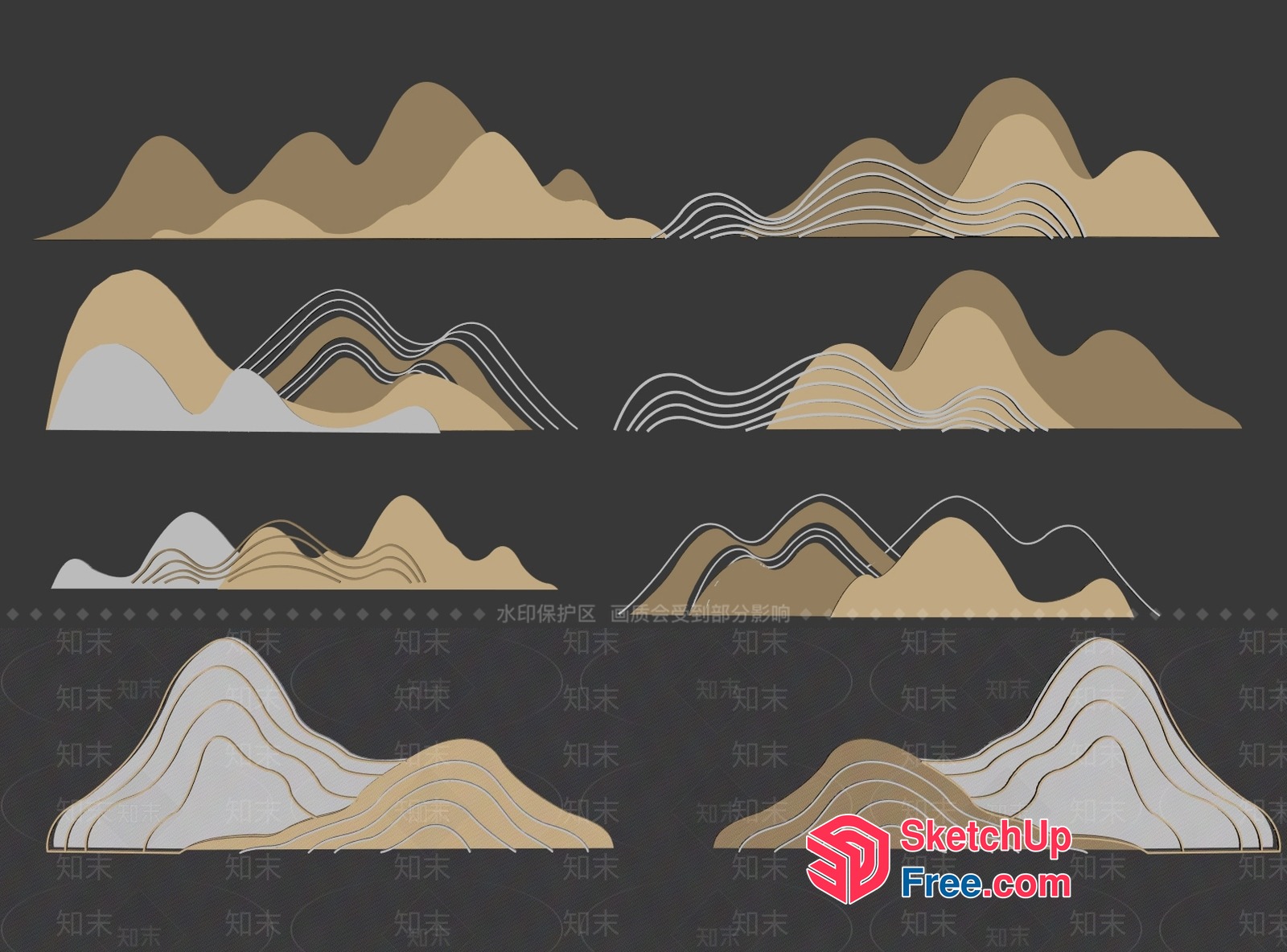 Intricate Mountain Range Illustration 3D SketchUp File