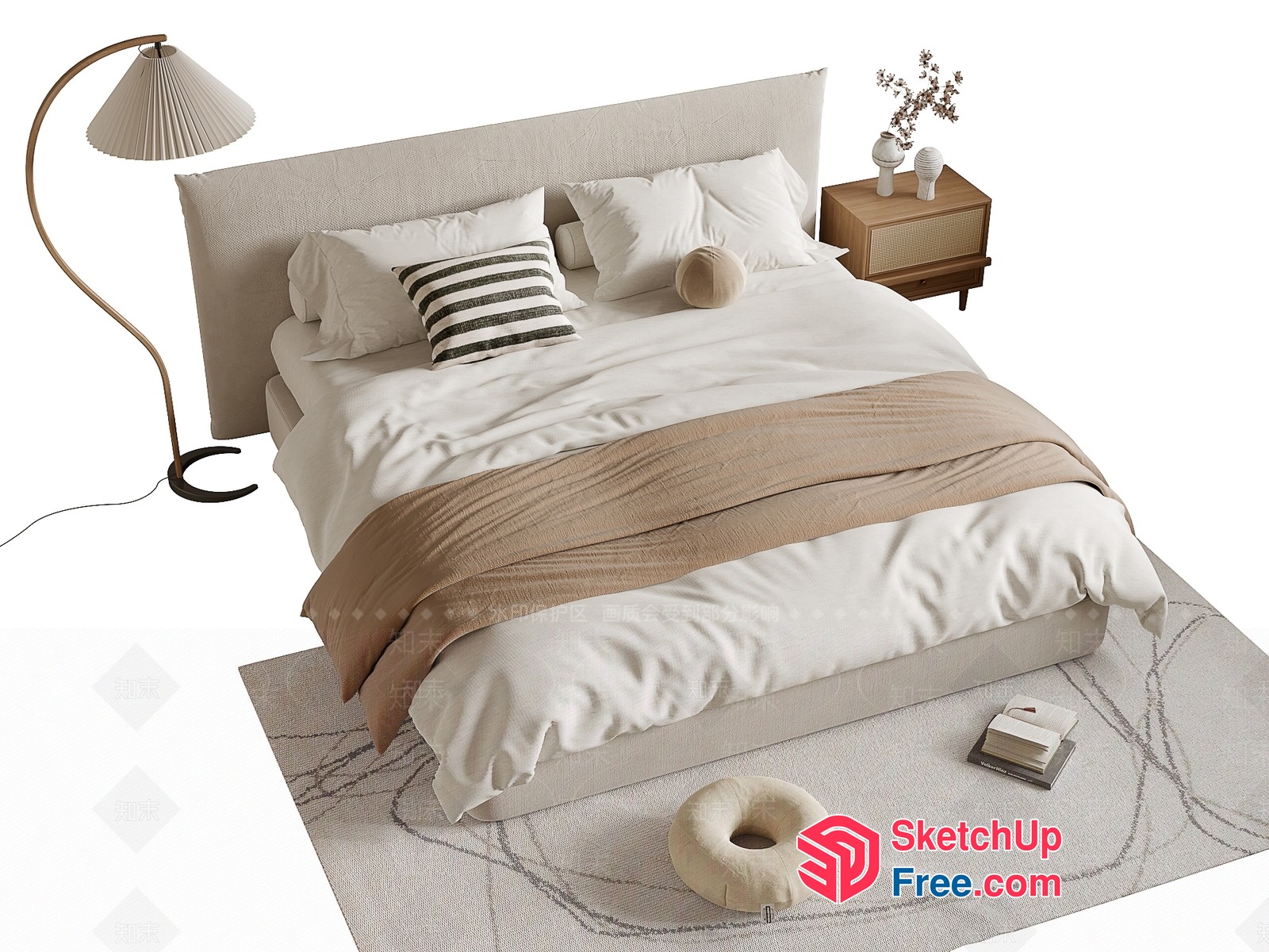Elegant Minimalist Bedroom With Creamy Style 3D SketchUp File