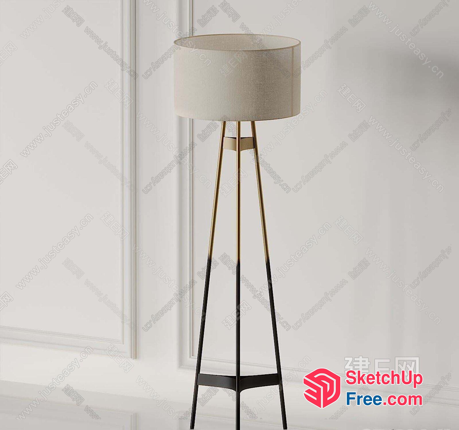 Modern Minimalist Lamp With White Shade And Black Legs 3D SketchUp File