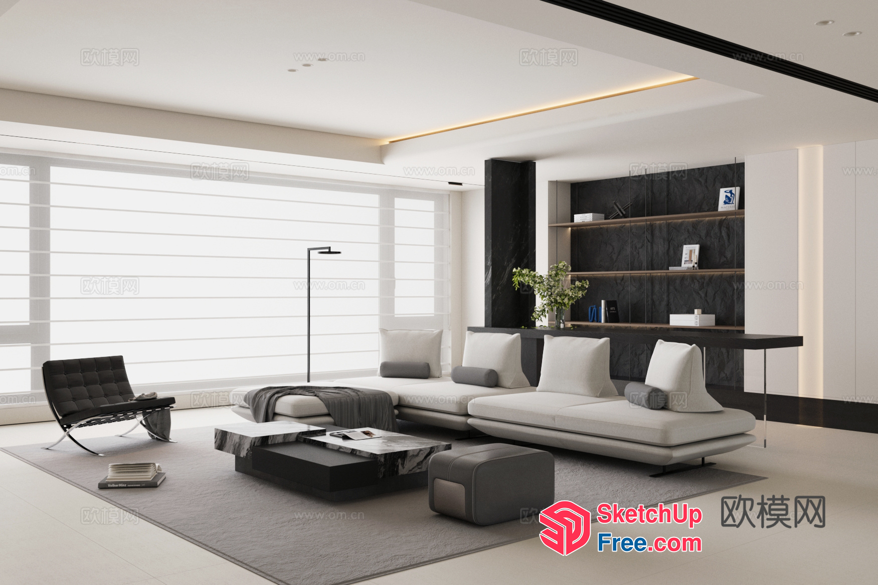 Modern Minimalist Interior Design With White And Gray Tones 3D SketchUp File