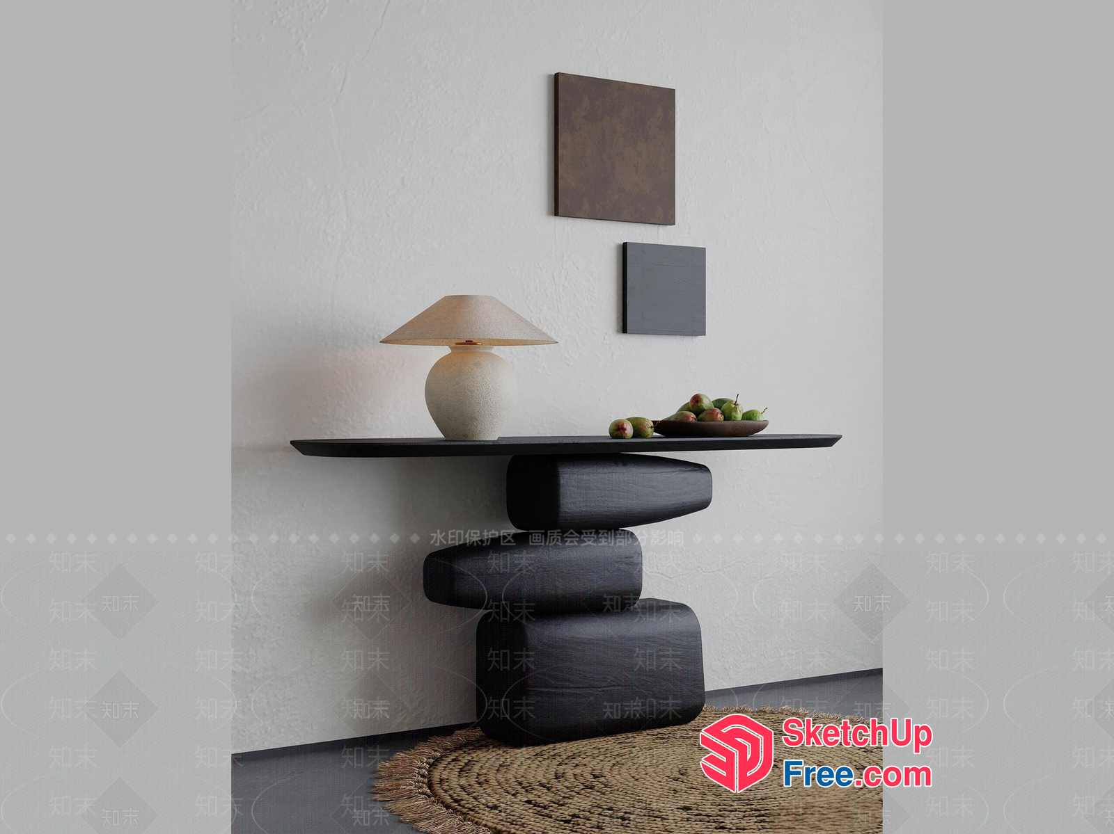 Modern Console Table With Mushroom Lamp 3D SketchUp File