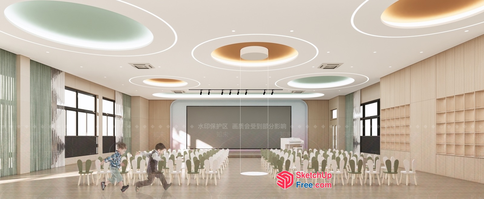 Modern Minimalist Conference Room With White And Green Chairs 3D SketchUp File