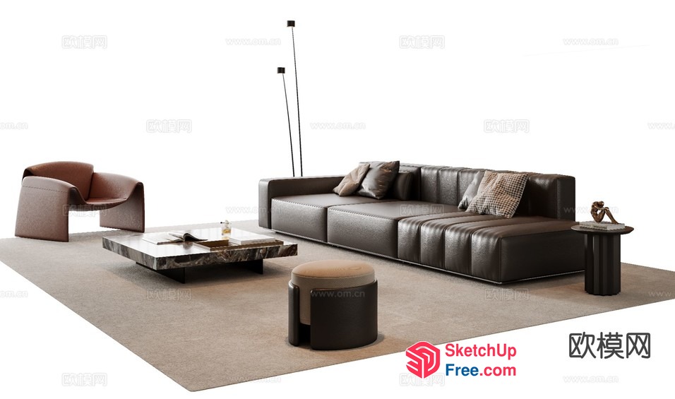 Modern Living Room With Brown And Beige Furniture 3D SketchUp File
