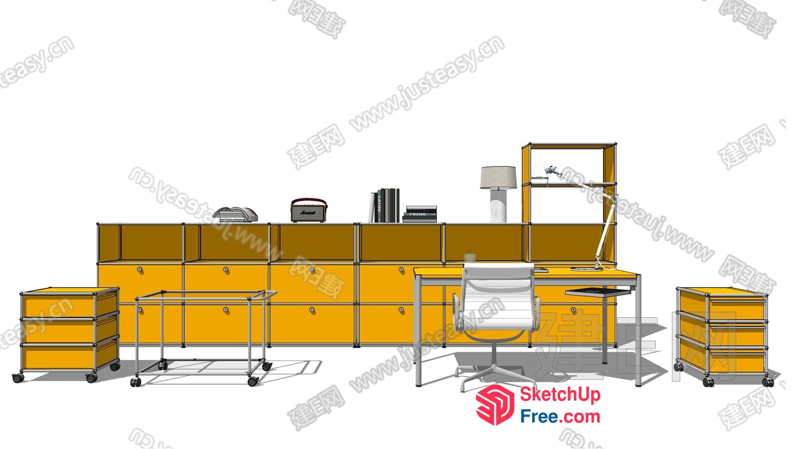 Modern Office Furniture Layout With Yellow And White Accents 3D SketchUp File