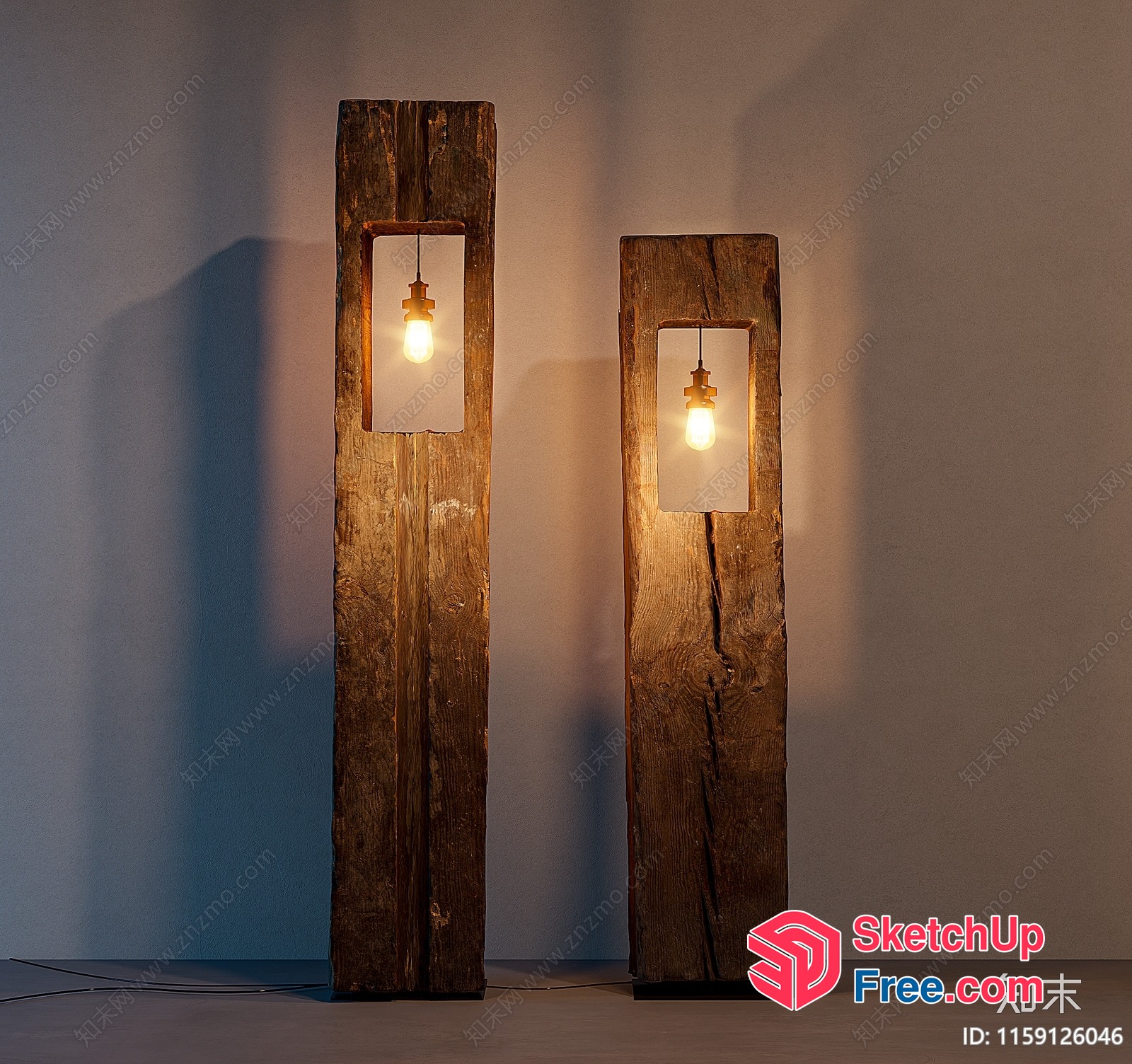 Rustic Wooden Pillars With Hanging Light Fixtures 3D SketchUp File