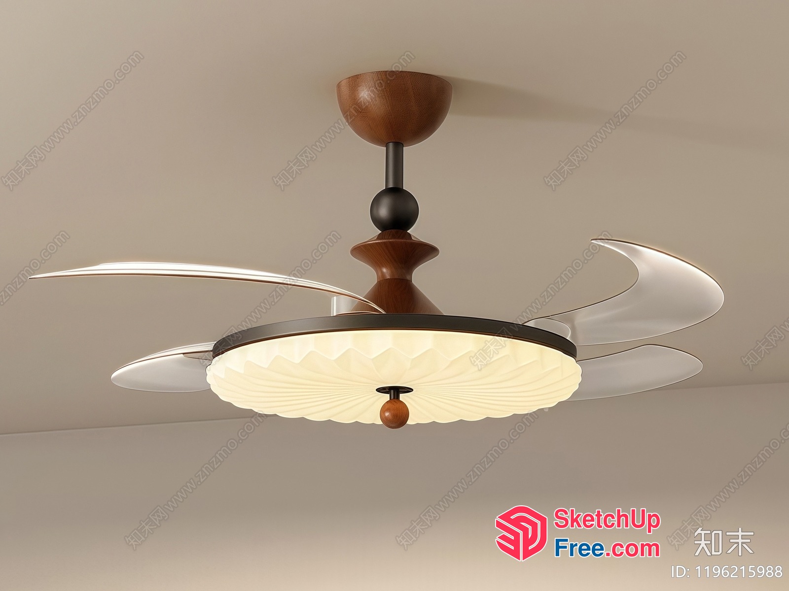 Modern Ceiling Fan With White Shade And Wood Accents 3D SketchUp File