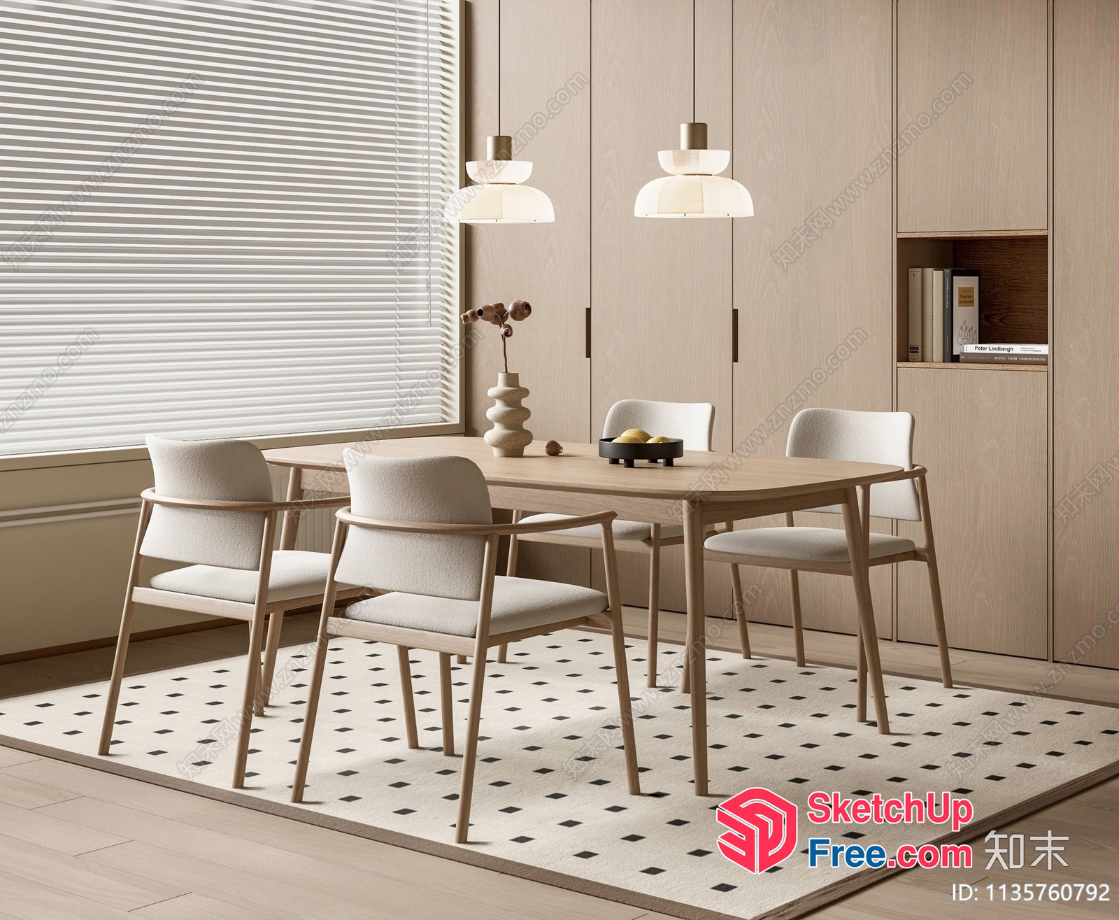 Minimalist Scandinavian Dining Room With Wooden Furniture 3D SketchUp File
