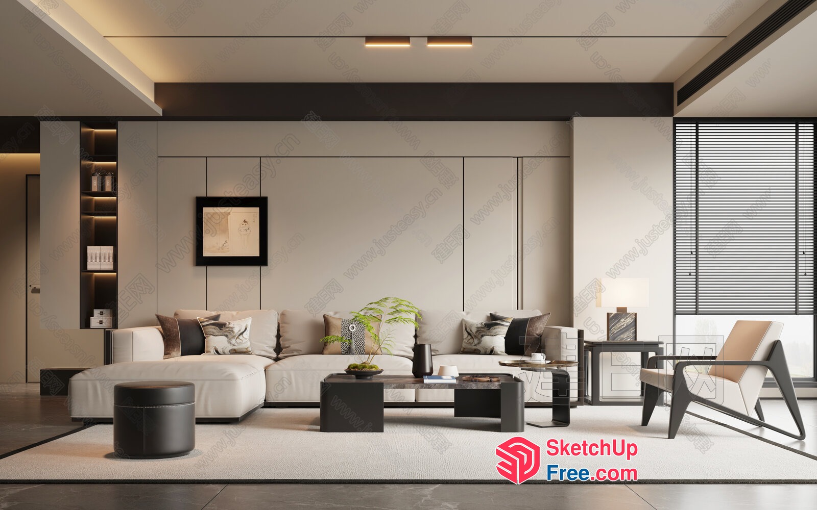 Modern Minimalist Japanese Style Living Room Interior 3D SketchUp File