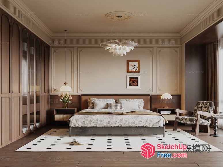Elegant European-Style Bedroom Interior 3D SketchUp File
