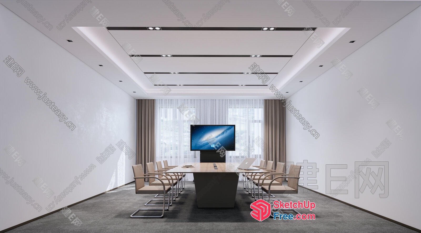 Modern Office Conference Room With Large Screen 3D SketchUp File
