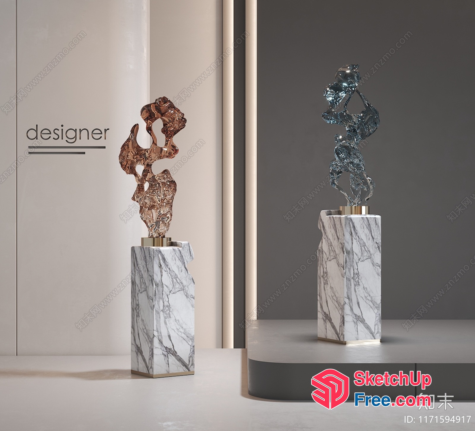 Modern Marble And Metal Sculpture Display 3D SketchUp File