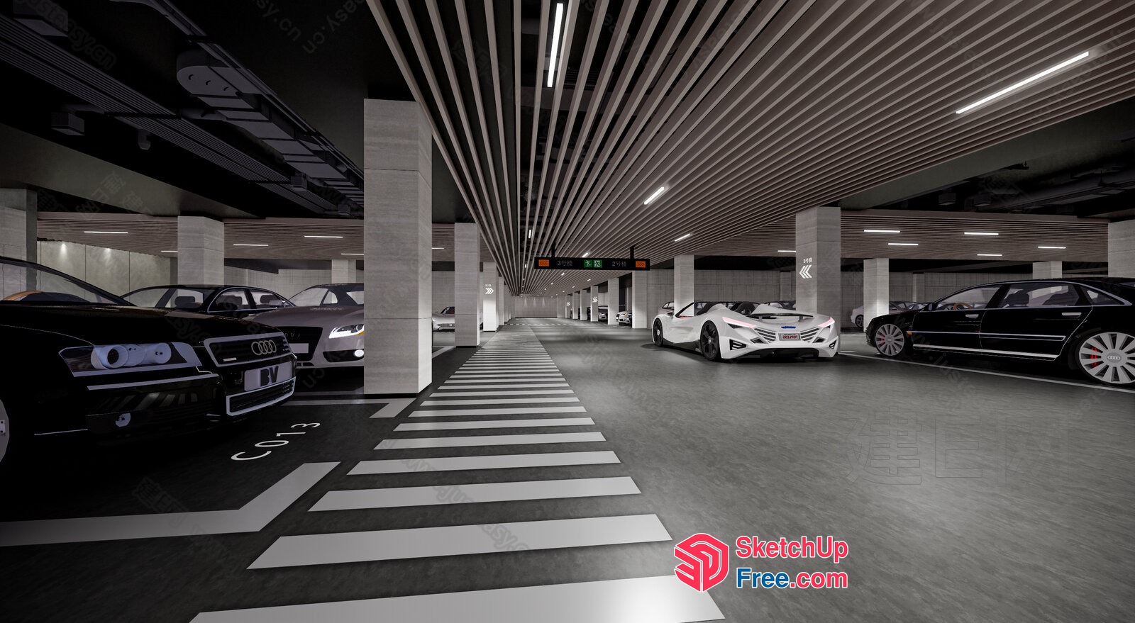 Modern Luxury Garage Interior With Sleek Cars 3D SketchUp File