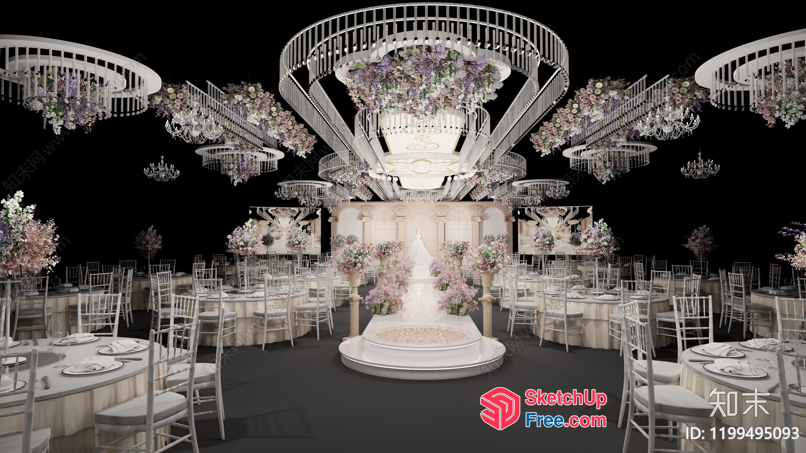 Luxurious Wedding Reception Venue With Elegant Chandelier And Floral Decor 3D SketchUp File
