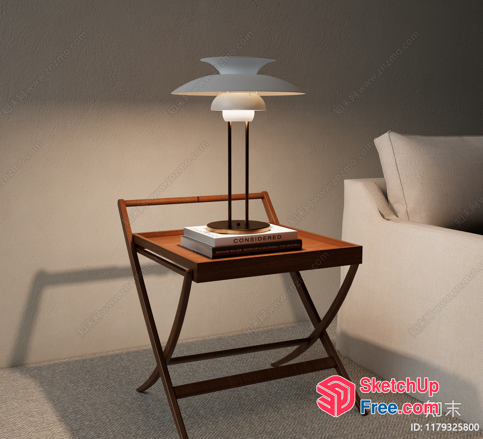 Modern Minimalist Bedside Table With Lamp And Books 3D SketchUp File
