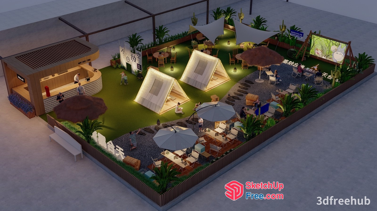 3D Rendering Of A Vibrant Outdoor Cafe And Dining Area 3D SketchUp File