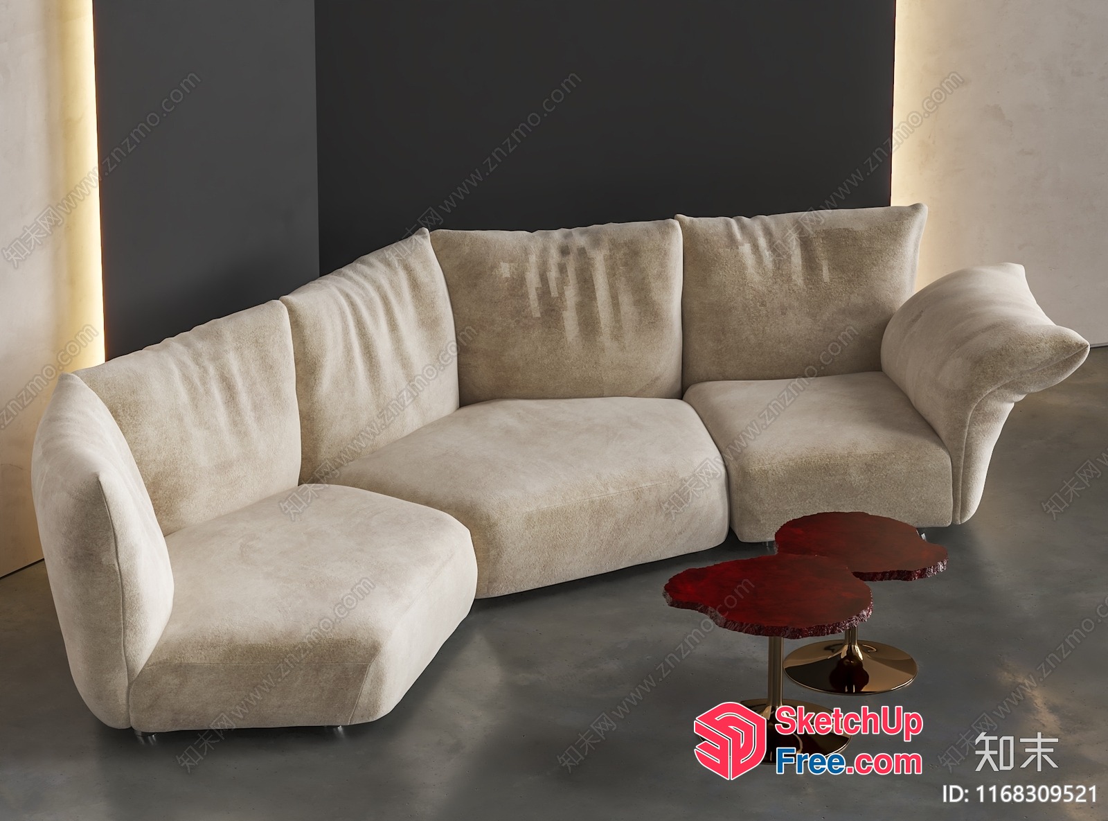 Modern L-Shaped Sofa With Pillows And Pillows 3D SketchUp File