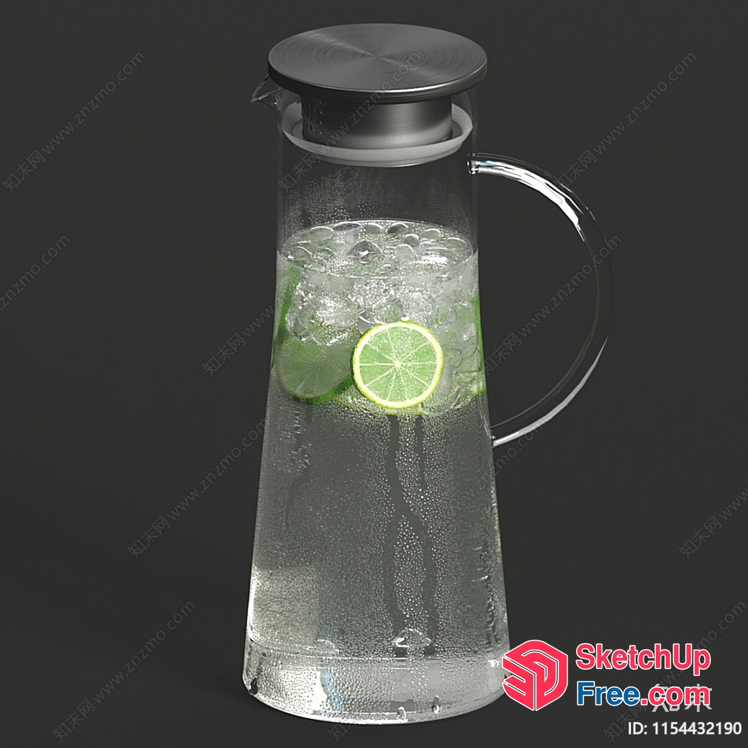 Glass Pitcher With Lime Slices And Ice 3D SketchUp File